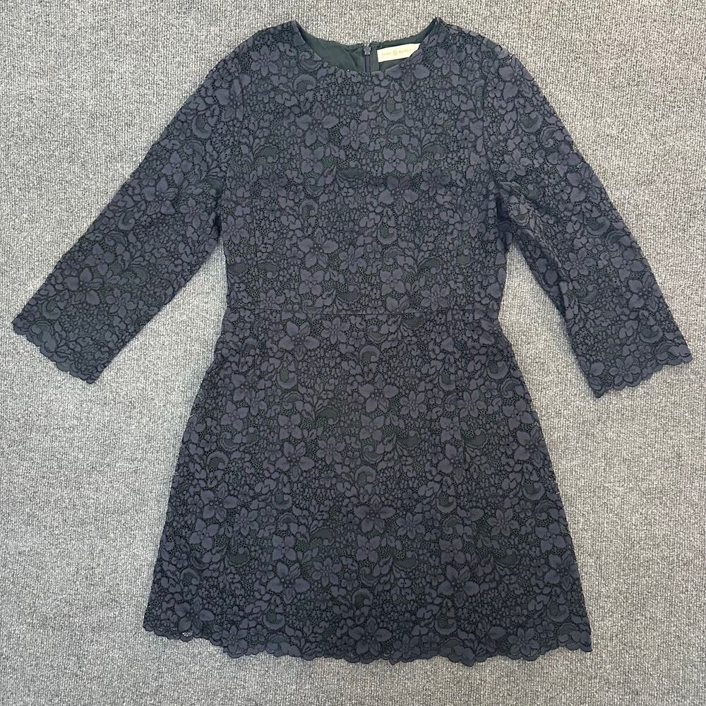 Tory Burch Women’s Lacey Midi Dress 3/4 Sleeve Knee Length Navy Semi Formal 10